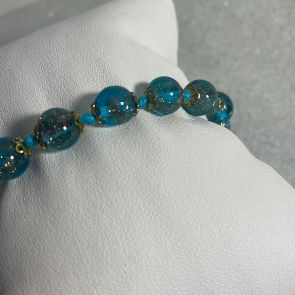 bracelet glass disc bracelet in iridescent aqua blue gold tone OS - Picture 10 of 10